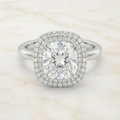 Aurum Vale Ophelia Cushion-Cut Halo Diamond Ring - Platinum