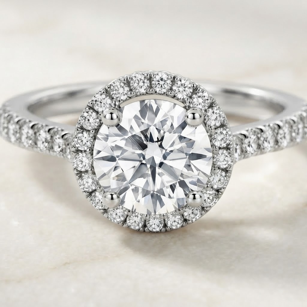 Aurum Vale Aarika Diamond Halo Ring Cathedral