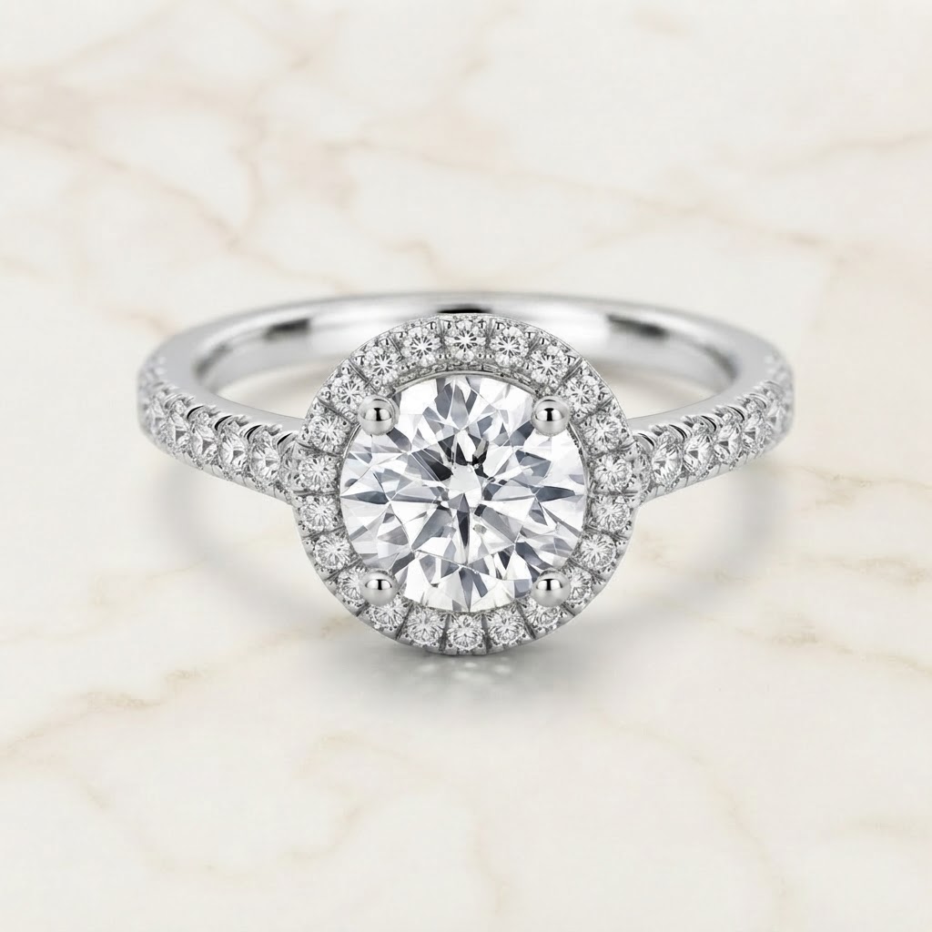 Aurum Vale Aarika Diamond Halo Ring Heirloom