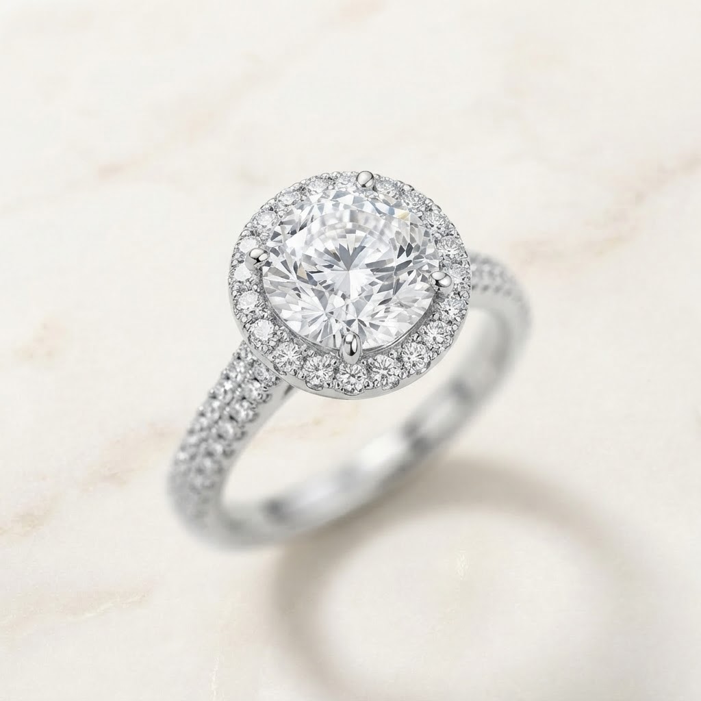 Aurum Vale Aarika Diamond Halo Ring Luxe