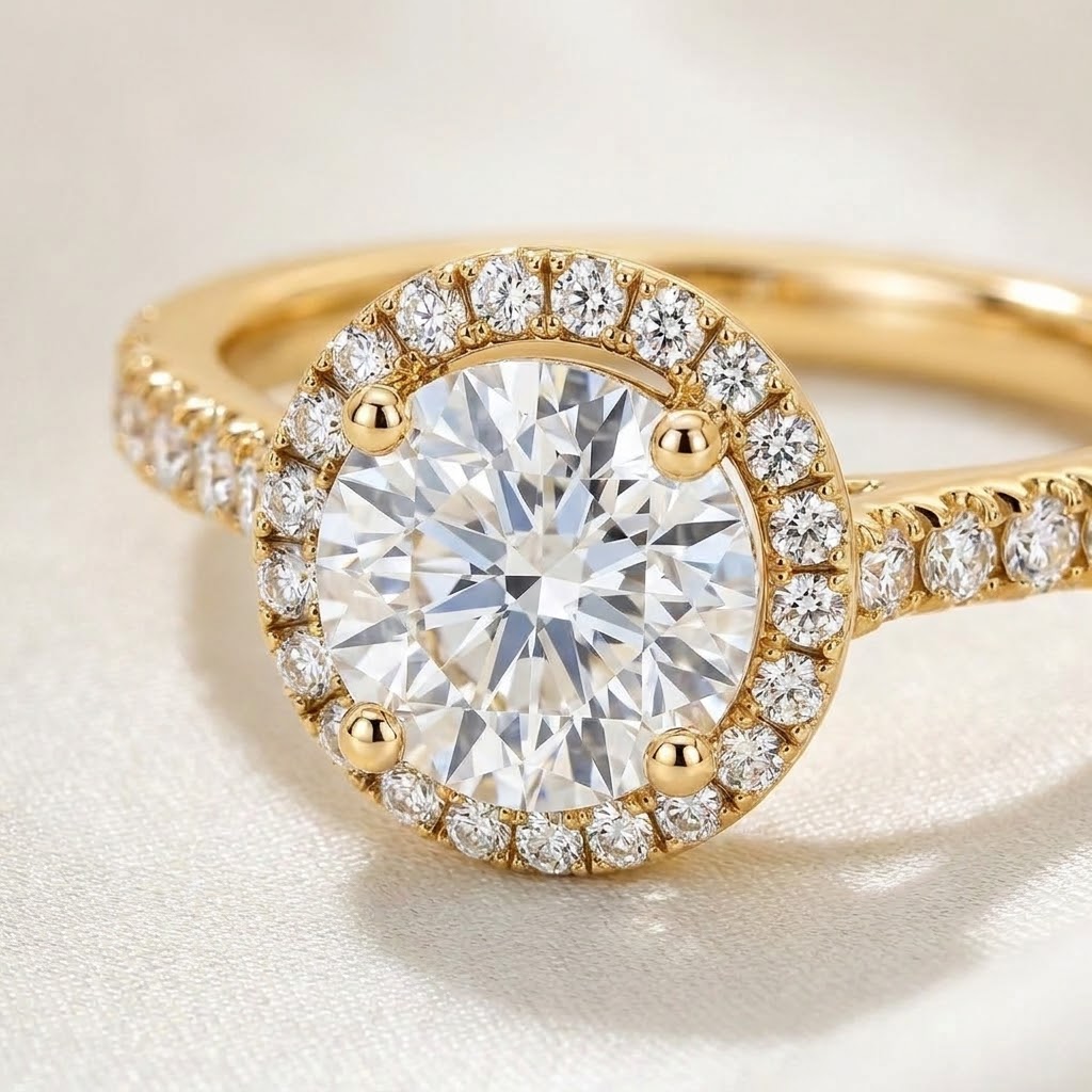 Aurum Vale Aarika Diamond Halo Ring Signature