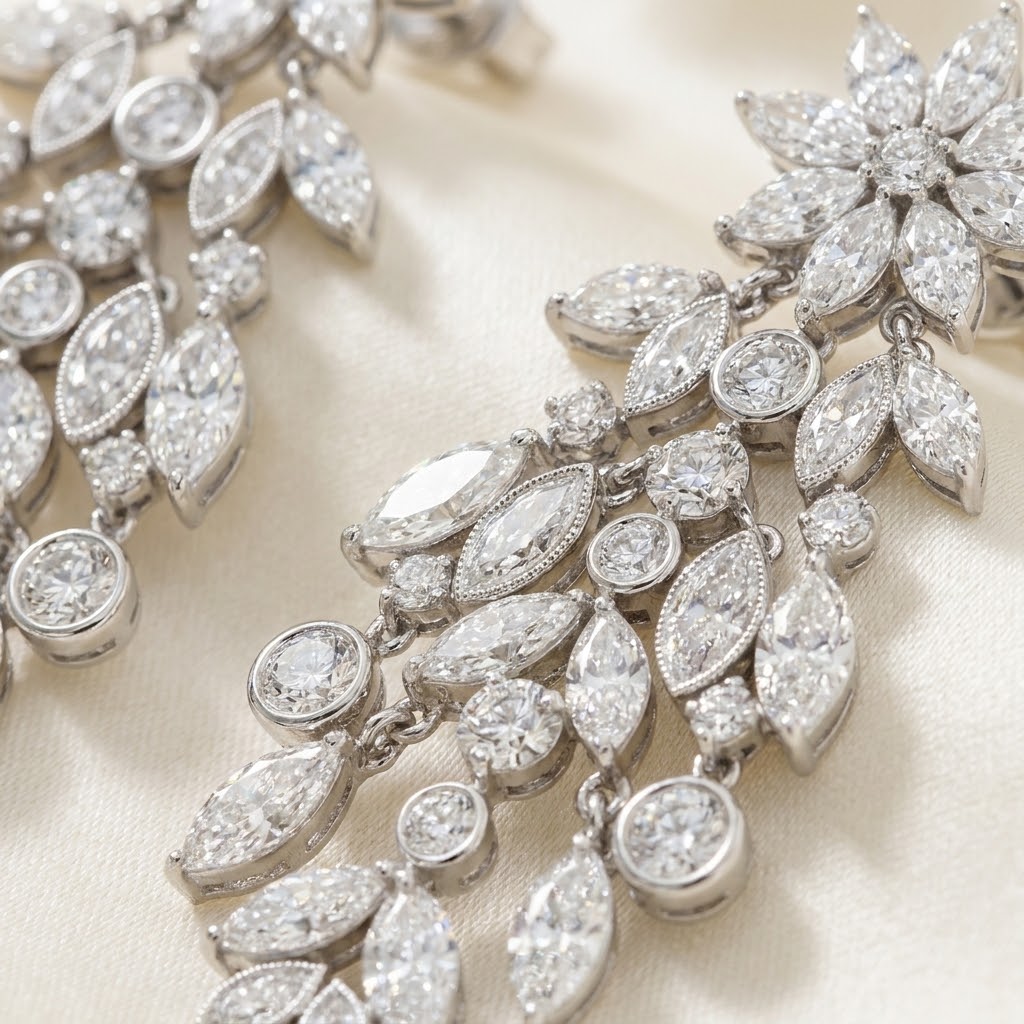 Aurum Vale Giselle Diamond Chandelier Drop Earrings - White Gold