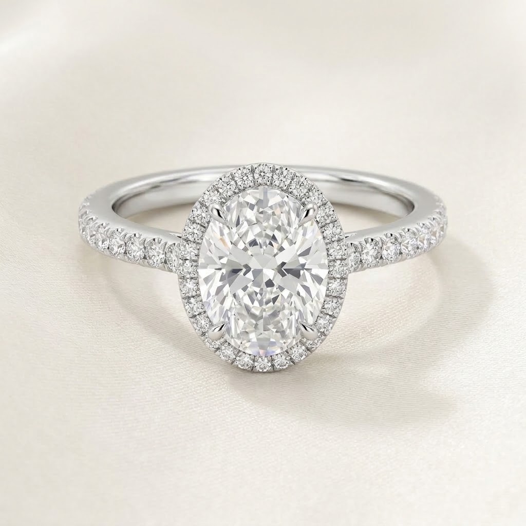 Aurum Vale Theodora Oval Diamond Halo Ring - Platinum